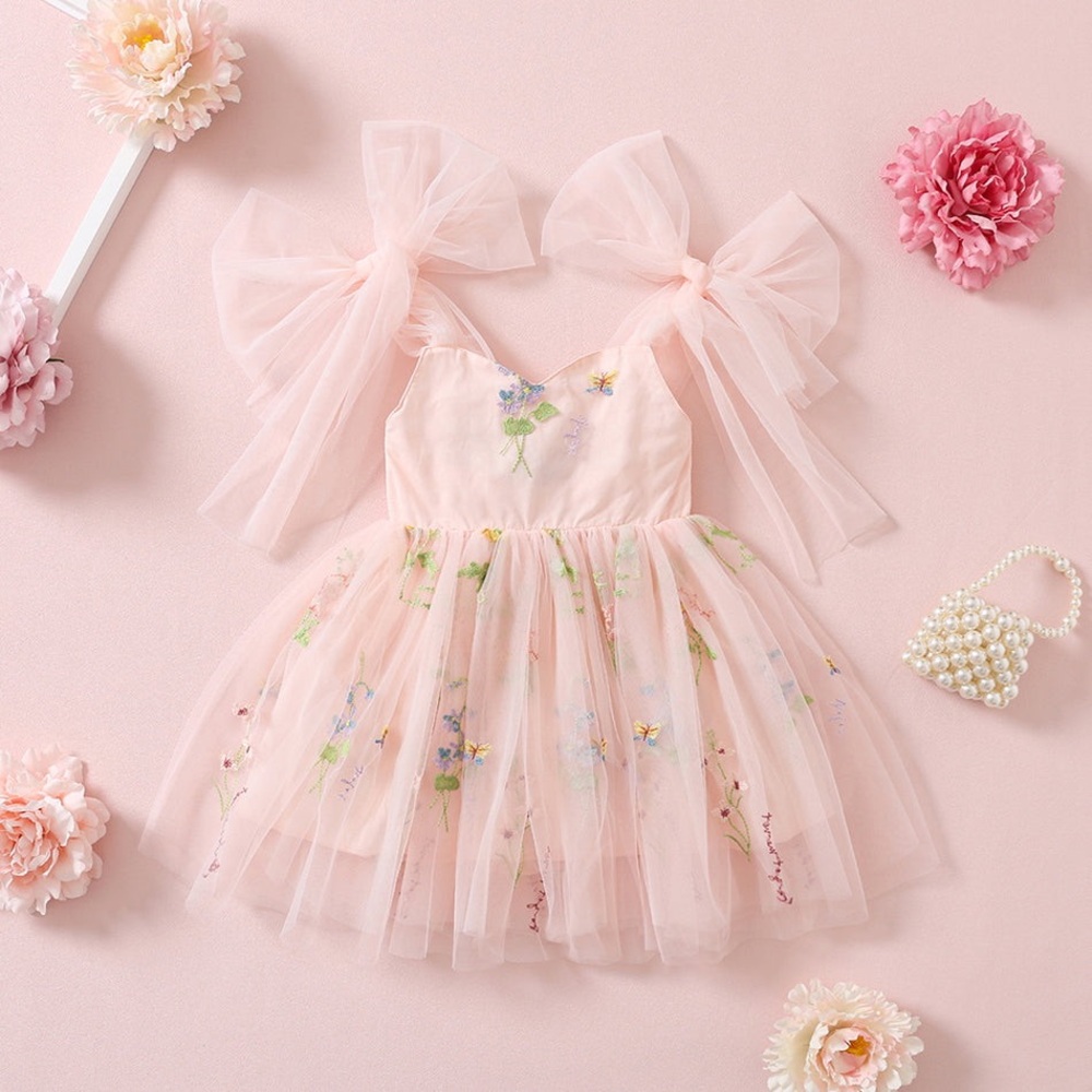 Elegant Pink Floral Kids Formal Dress